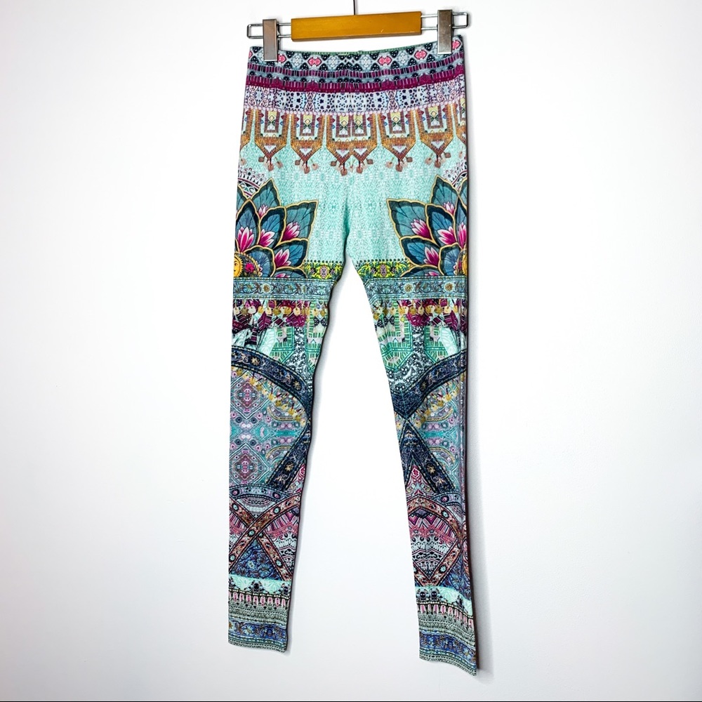 Camilla Optical Print Floral Rhinestone Embellished Tights Size XS